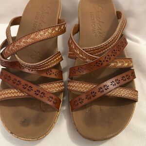 Skechers Beverlee Tiger Posse Wedge Sandals Brown Size 5 Women's